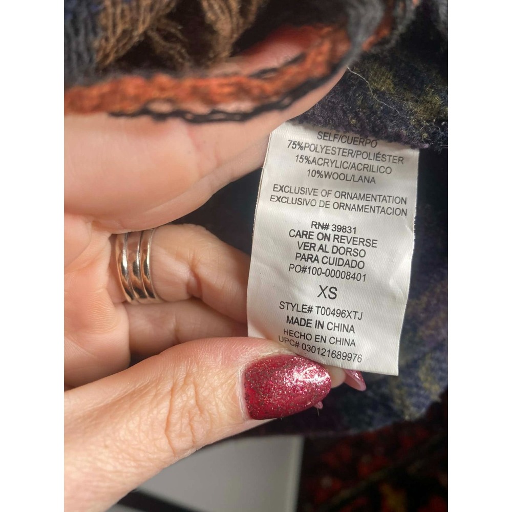 Women's JOLT wool blend Cardigan Vest Size XS tartan plaid fringe dark academia - Picture 5 of 6